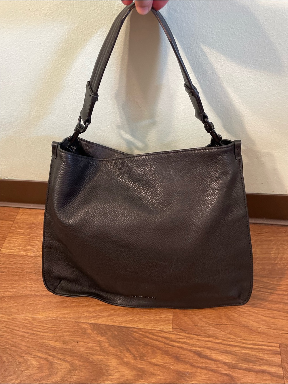 Etienne Aigner Black Genuine Leather Hobo Shoulder Bag Purse Pebbled Leather
